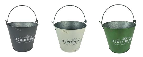 Zinkeimer "Flower Market" 23x19cm - 3 Farben -